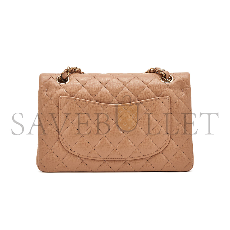CHANEL MASTER QUILTED CAVIAR SMALL CLASSIC DOUBLE FLAP BAG DARK BEIGE 203204 (23*14.5*6cm)